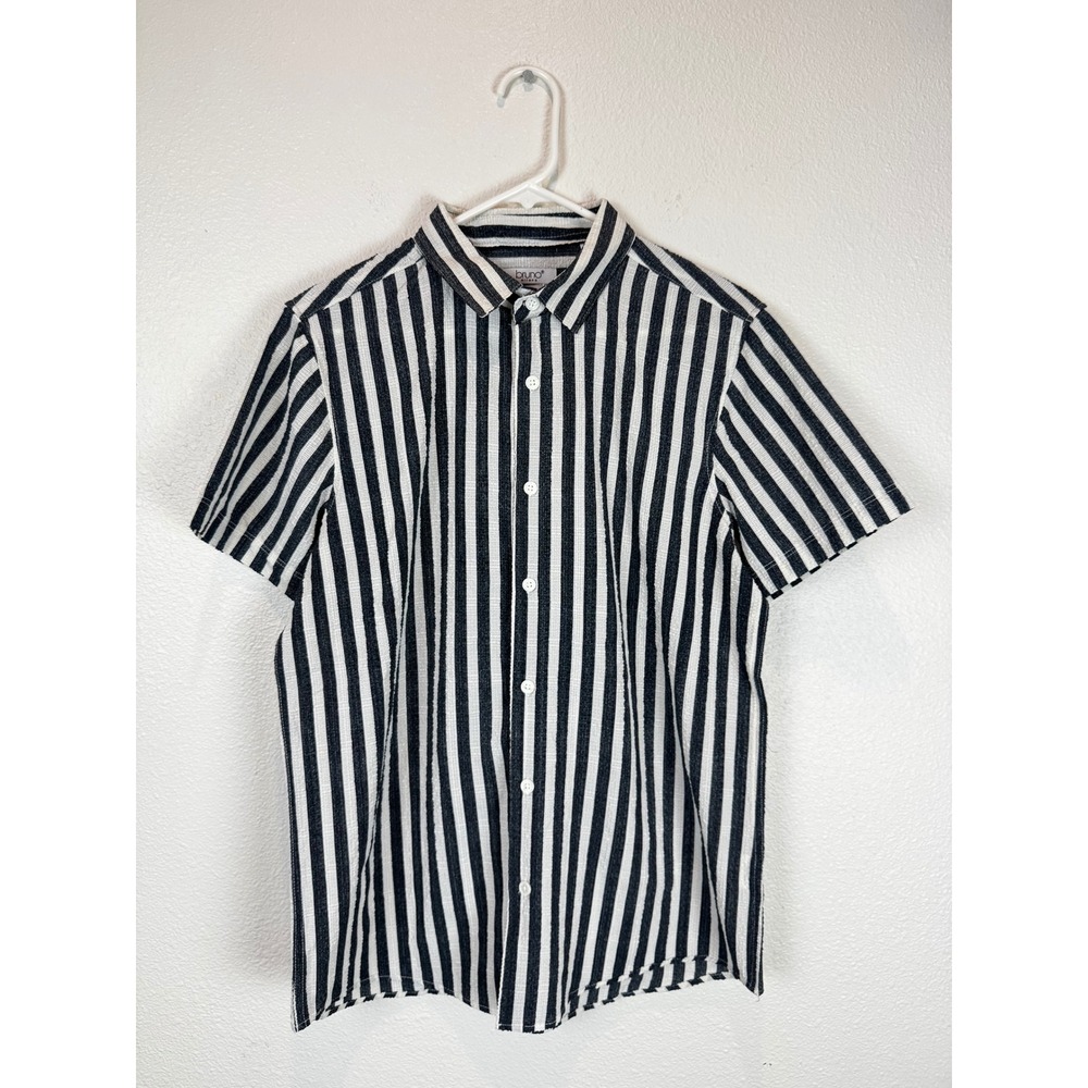 Bruno Milano Button Up Shirt Mens Medium Grey White Striped Short Sleeve Texture